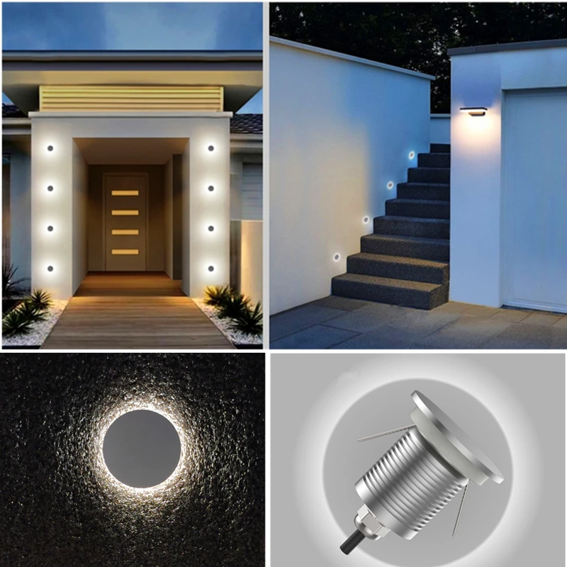 LED Recessed Wall Lamp 1W 12-24V IP67 Waterproof Outdoor Corridor Stairs Garden Home Lighting