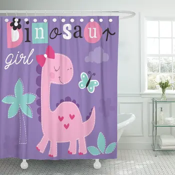 

Shower Curtain Colorful Dino Cute Dinosaur Girl Pink Baby Cartoon Adorable Waterproof Polyester Fabric 72 x 78 inches Set with