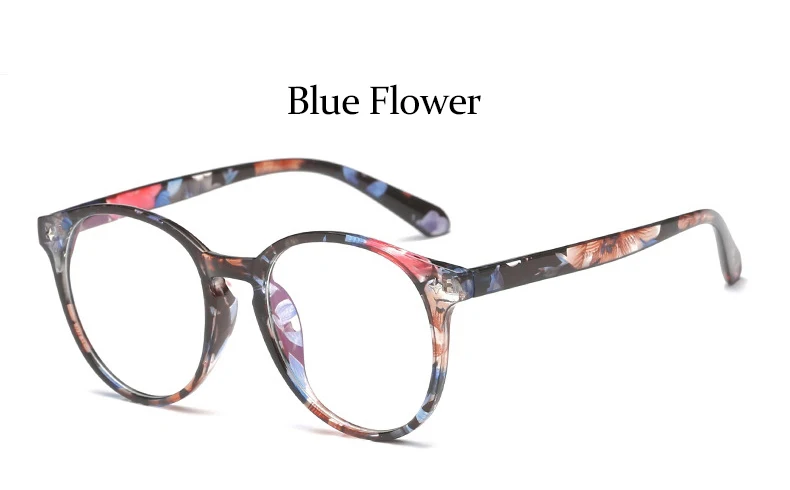 Blue Flower Модный женский круглый синий светильник, светофильтр, очки, Ретро стиль, прозрачные женские очки, дизайнерский бренд, черная рамка для оптики oculos - Цвет оправы: Blue Flower