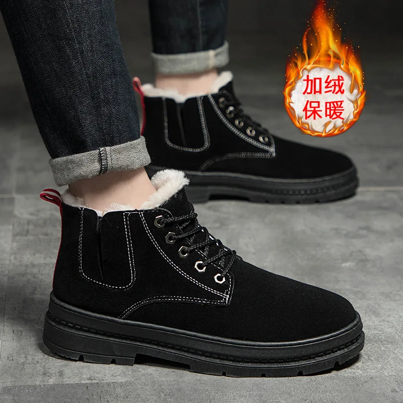 

Winter Cotton-padded Shoes with Velvet Workwear Snow Boots Retro Hight-top Men Martin Boots