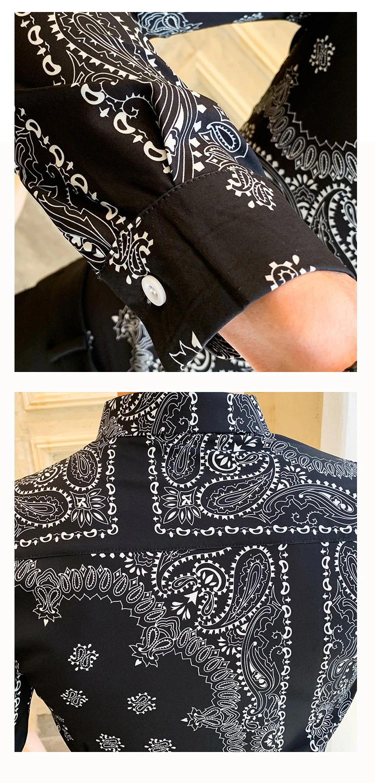 Певица Camisa Homem Пром Печать рубашка с длинным рукавом Camisa Social Masculina Chemise noøl Homme Heren Hemden вечерние Клубные рубашки для мужчин