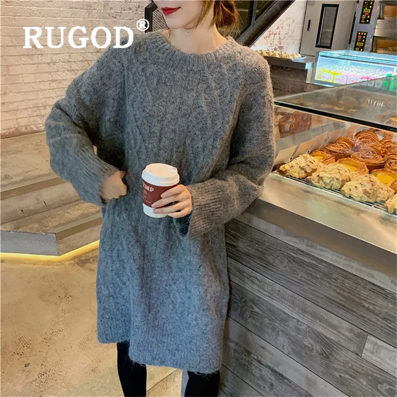 RUGOD винтажный женский свитер с крученым узором, элегантный Свободный пуловер с круглым вырезом и длинным рукавом, весенний длинный свитер большого размера для женщин