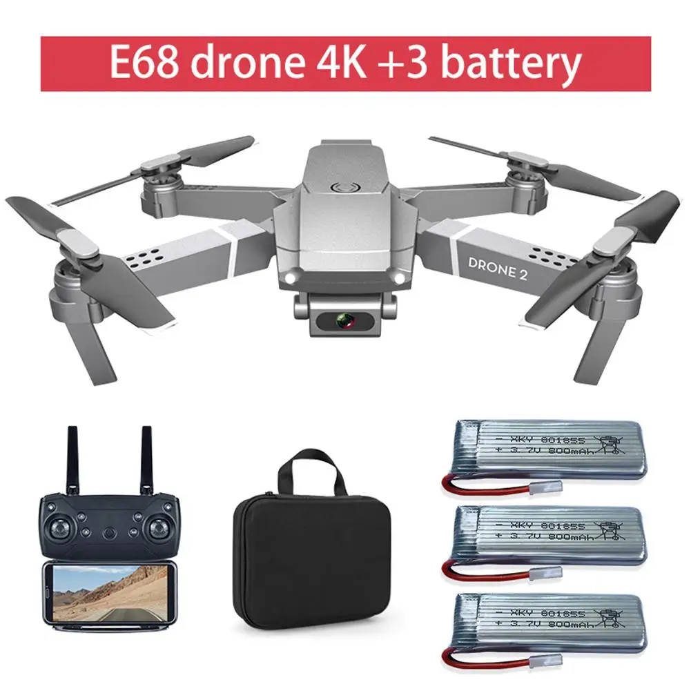 E68 обновленный Дрон с дистанционным управлением с широким углом обзора 4K 720P 1080P HD камера Квадрокоптер складной WiFi FPV четырехосный Дрон 6 осей Gyrosc - Цвет: E68 drone 4K 3 batt