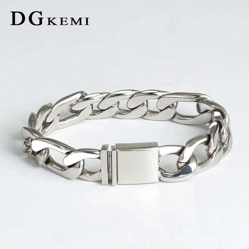 

15mm Wide Cuban Chain Silver Color Men Bracelet Stainless Steel Hip Hop Jewelry Womens Mens Punk Rock Hand Link Steel Bracelets