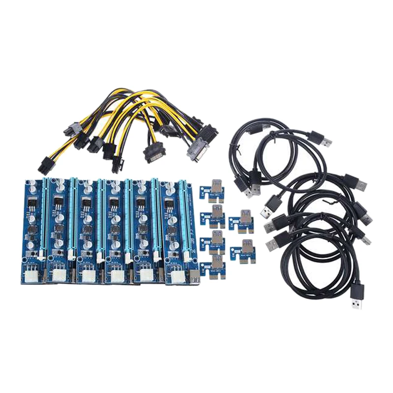 PPYY-6 PCI-E PCI Express Riser Card 1X to 16X USB 3 0 удлинитель графическая карта адаптер Molex 6Pin на SATA