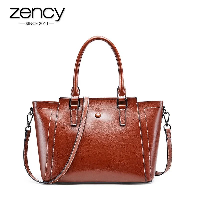 

Zency Trapeze Style Women Tote Handbag 100% Genuine Leather Fashion Brown Shoulder Crossbody Bag Large Capacity Black Coffee