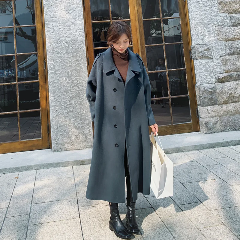 

Photo Shoot Color Long Thick Woolen Jacket 2019 New Style Korean-style Loose-Fit Slimming Hepburn Woolen Overcoat Women's Winter
