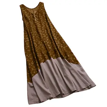 

Hot Summer Women Bohemia Floral Print V-Neck Button Patchwork Sleeveless Maxi Dress
