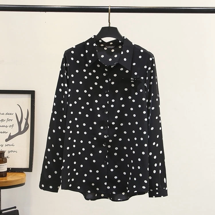 

Plus Size vrouwen Polka Dot Gedrukt Lange Mouwen Blouse Losse Big Size Wit Zwart Blusas Officewear Top