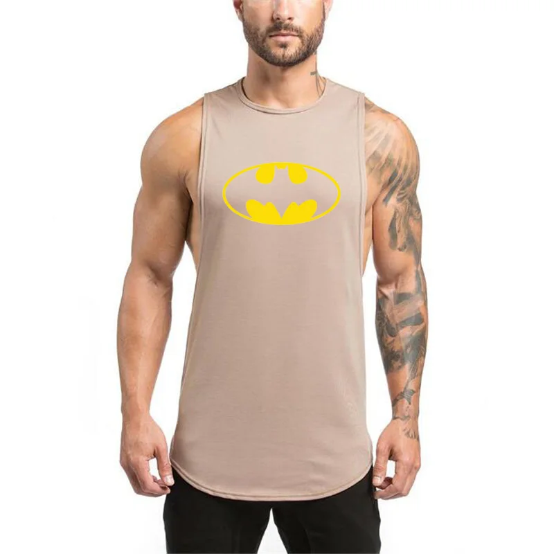 BATMAN Sleeveless Shirt Clothing tank top Singlet Muscle vest Stringer gym Bodybuilding Fitness Running Training t-shirt - Цвет: khaki189