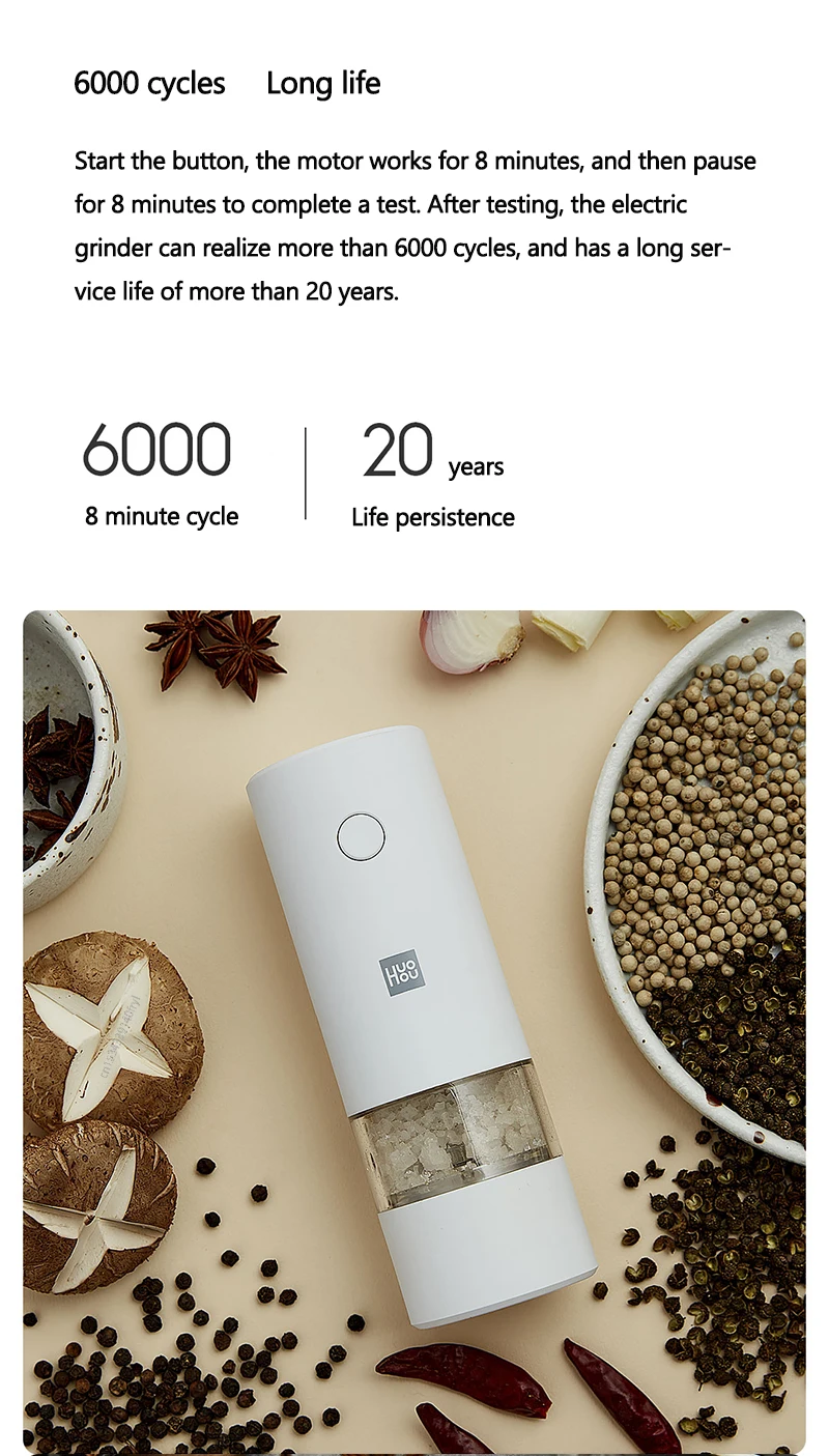 Xiaomi Huohou Smart Electric Automatic Mill Pepper Salt Grinder 5