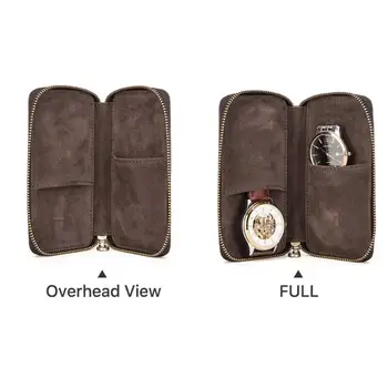 

Leather Watch Box Retro Crazy Horse Leather Creative Zipper Couple Watch Bag Exquisite Gift