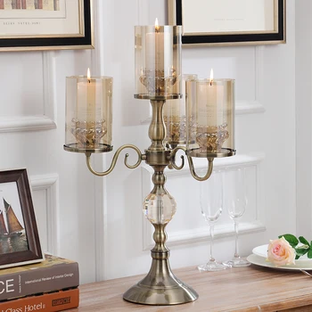 

Nordic Metal Crystal Candlestick Glass American Candle Holders Living Room Table Tea Light Holder Ornaments Bougeoir Decor FC241