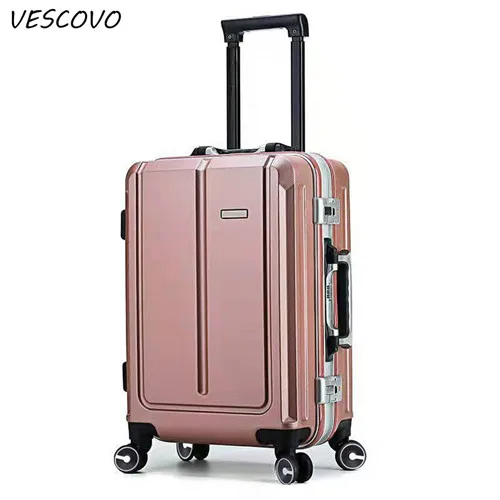 VESCOVO2" 22" 2" 26 дюймов PC чемодан на колёсиках, Спиннер на колесиках, высокое качество, алюминиевая рама, деловой чемодан на колесиках, чемодан для путешествий - Цвет: rose gold