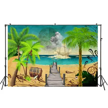 

HuaYi Summer Tropical Seaside Beach Palm Tree Scenic Photography backdrops for studio photoshoot photography backdrops W-3954