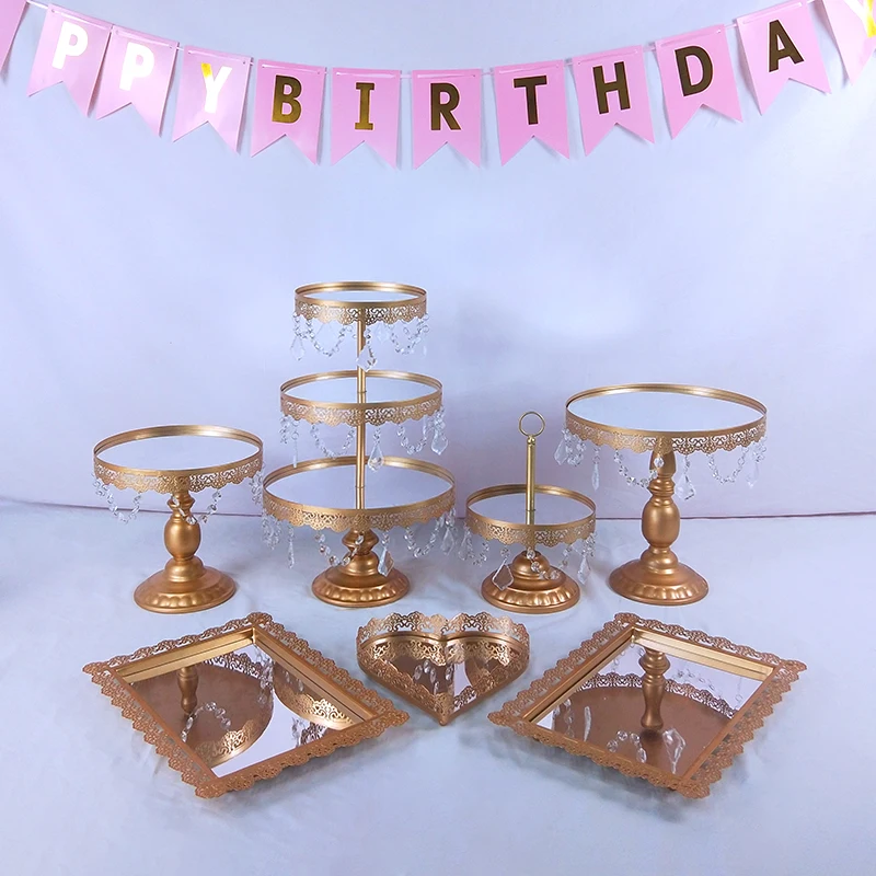 7pcs gold Desserts display rack decoration arrangement European wedding birthday cake stand cake decorating tools cupcake stand - Цвет: silver mirror