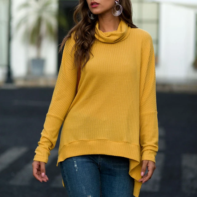 Nuevo cuello alto suéter de las de otoño e de manga larga Jumper 2019 de punto suelto moda Jersey mujer ropa _ - AliExpress Mobile