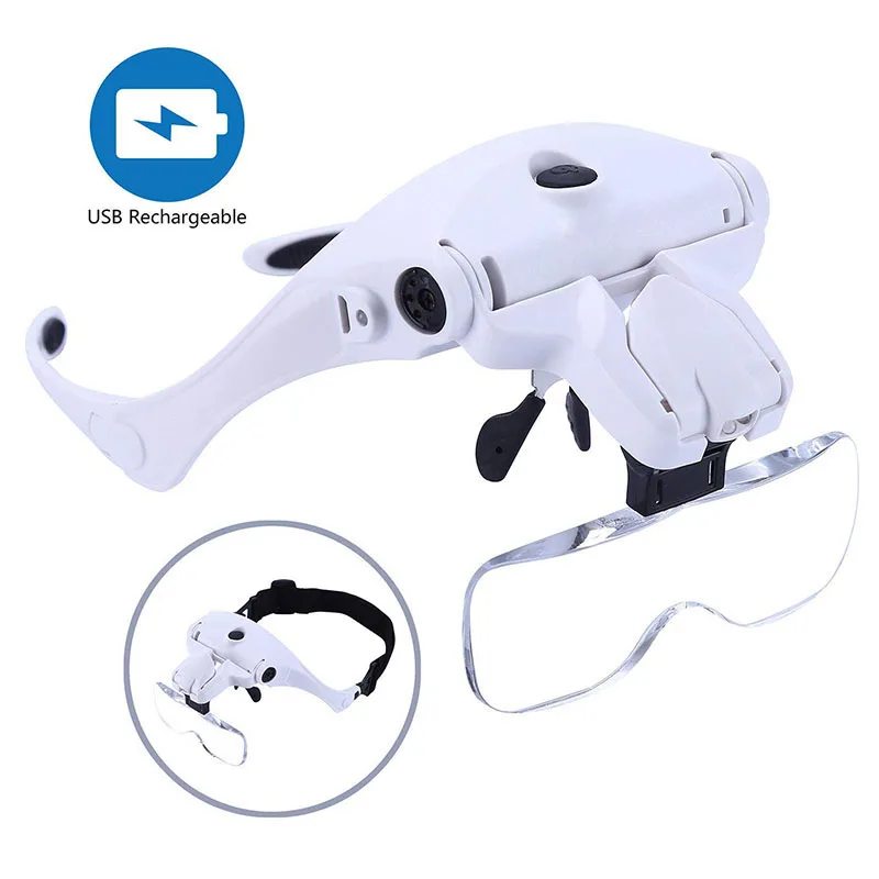 01 Eyelash Extension Lens Adjustable Headband Magnifying Glass Magnifier With LED Light Lamp Eyelash Extension Beauty Tools - Цвет: 01