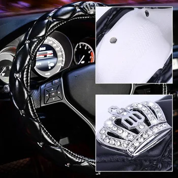 

Leather Car Steering Wheel Covers Diamond Black Pink Auto Steering-Covers Cases for Lady Girls Car Accessories