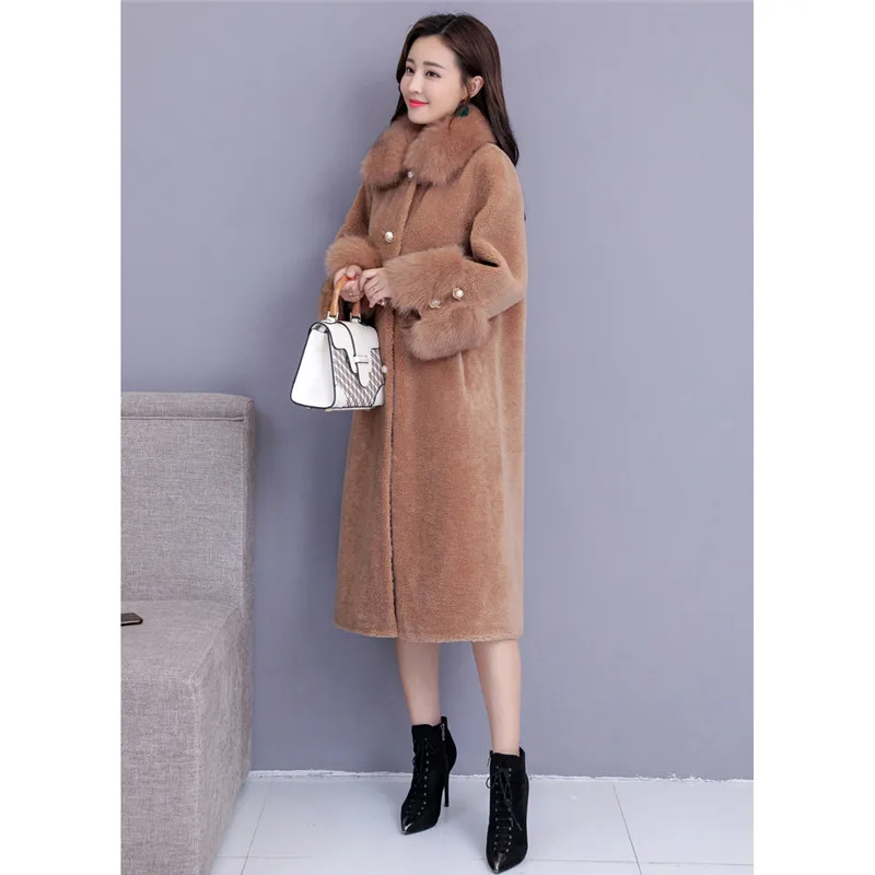 Женское пальто из искусственного меха, M-4XL, большие размеры, топы, куртка, Осень-зима, новинка, длинный рукав, синий, бежевый, модное длинное пальто из искусственного меха, LD1223