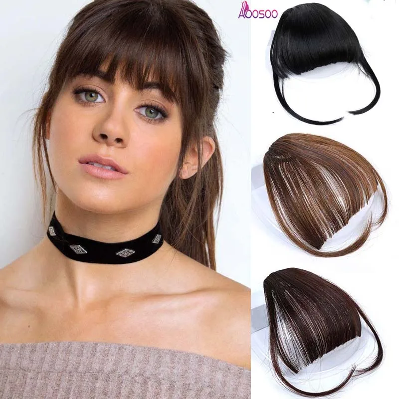 AOOSOO Synthetic bangs for white False Hair Neat Front False Fringe Thin Blunt Clip In bangs piece for Women girls