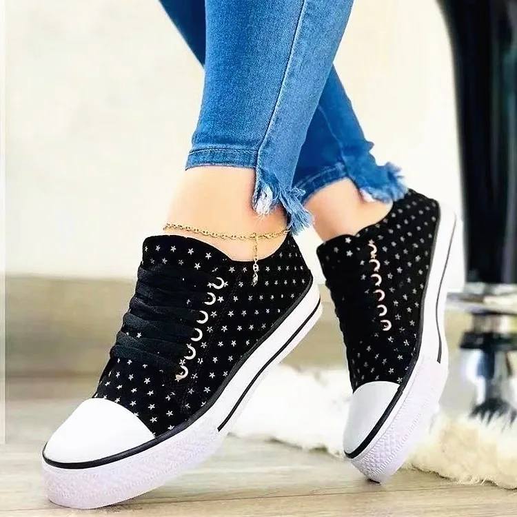 2021 Spring and Autumn New Denim Canvas Shoes Women's Large Size European and American Low-top Lace-up Flat Shoes Women