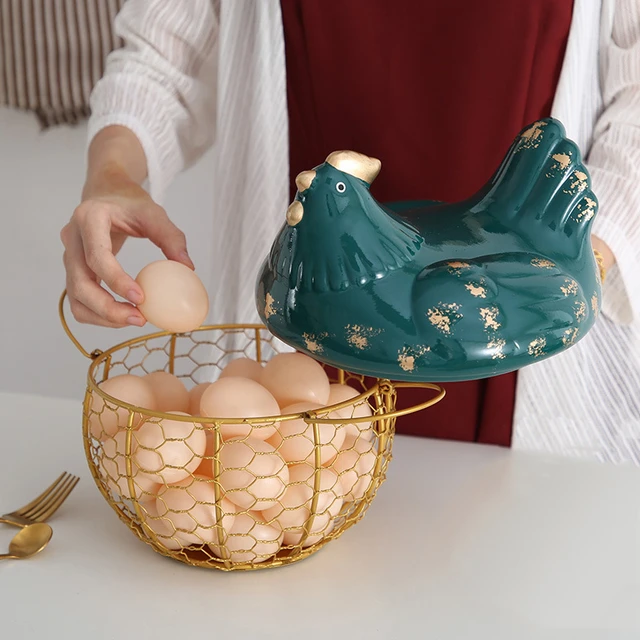 Ceramic Egg Holder Chicken Storage Basket Egg Basket Fruit Collection  Ceramic Hen Oraments Decoration Kitchen Basket Storage - AliExpress