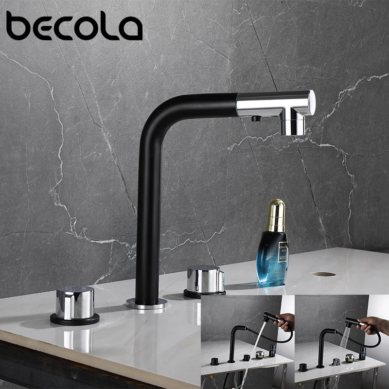 Becola Bathroom Tub Faucet Double Handle Pull Out Spout Mixer Tap Bath