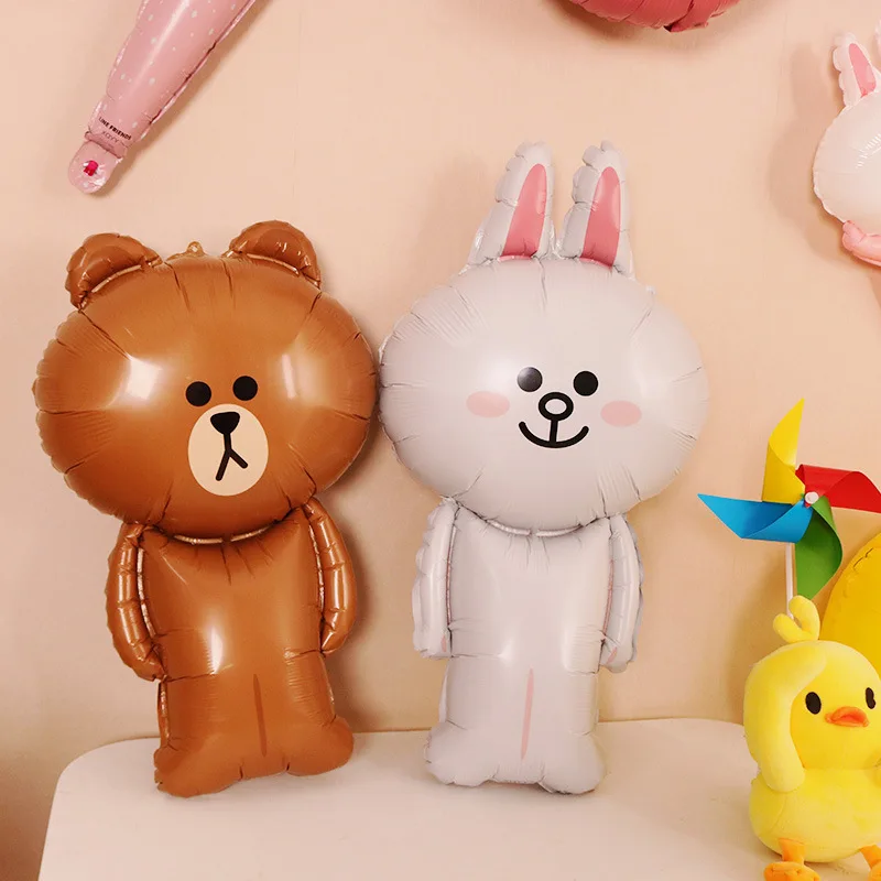 Online Celebrity Line Brown Bear Cony Rabbit Hand-held Bar Birthday Decorative Wechat Business Stack Drainage shi jing Balloon
