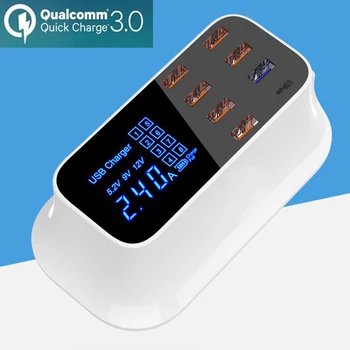 

Multi-Purpose Digital Display 8 USB Port Quick 3.0 Fast Speed Charge Type-c Port Charger 5V 8A 40W for iPhone 11 Pro Max