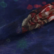 Винтажная ткань из натурального шелка и льна с цветочным принтом темно-синяя ива настоящий материал 115cmx широкий 140 см