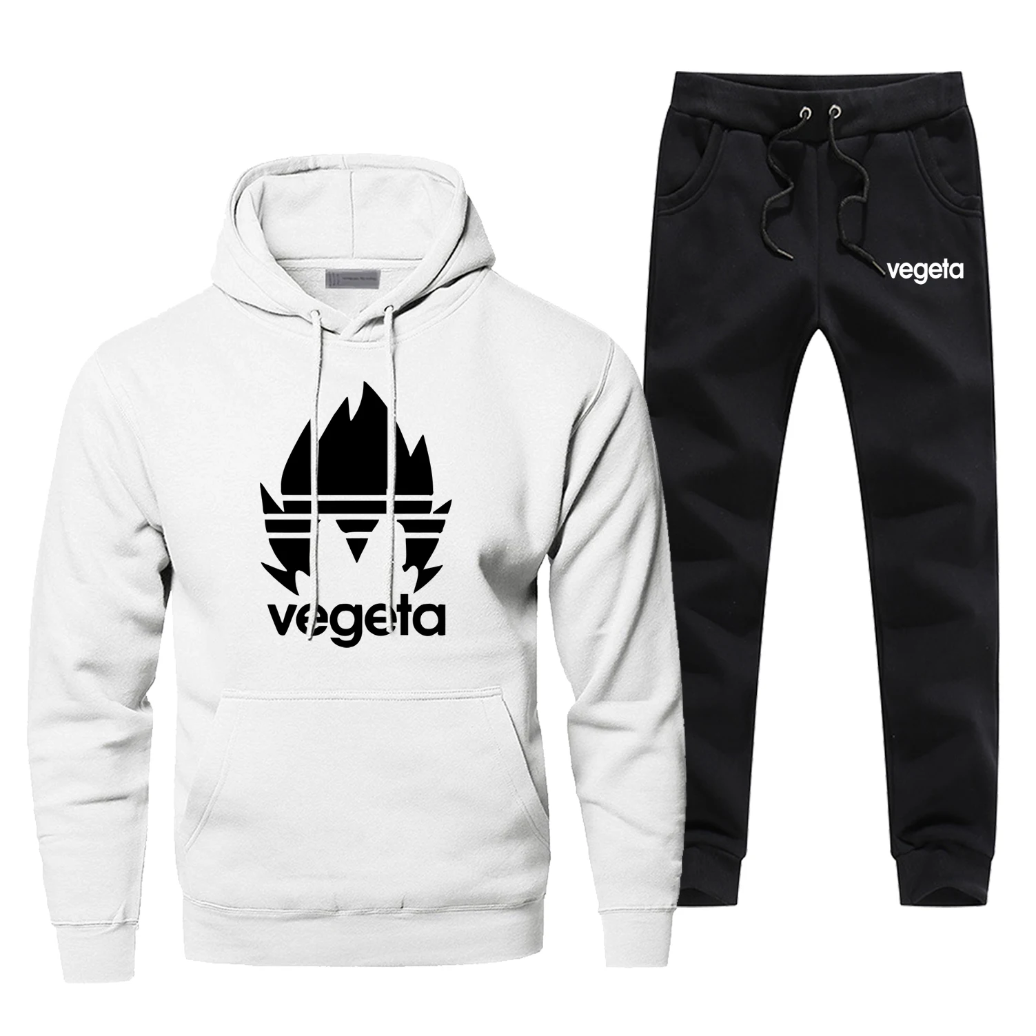 Vegeta Dragon Ball, толстовки, брюки, набор, мужские комплекты, 2 толстовки, брюки, костюм, толстовка, спортивные штаны, японское аниме, пуловер, 2 шт., спортивный костюм - Цвет: White 1