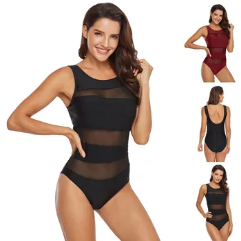 

Fashion Women Solid Color Sexy Bathing Suit Padded Jumpsuit Mesh Underwear Body Shapper Female Intimate Traje de baño For Bather