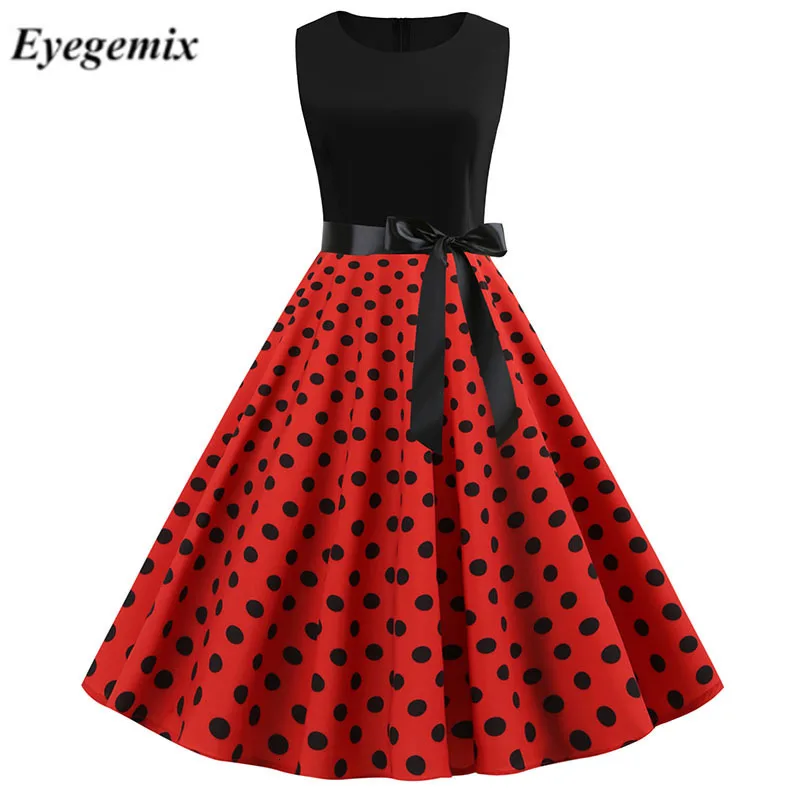 

Red Polka Dot Party Dress Women 2019 Summer Black Pin Up Rockabilly Dress Robe Femme 50 S 60 S Elegant Vintage Dress Plus Size