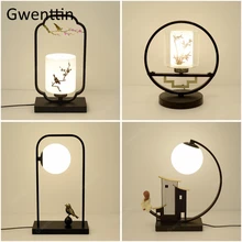 Китайский стиль, винтажные черные железные настольные лампы для Iiving, спальни, птицы, стеклянный светодиодный настольный светильник, Светильники для дома, арт-деко