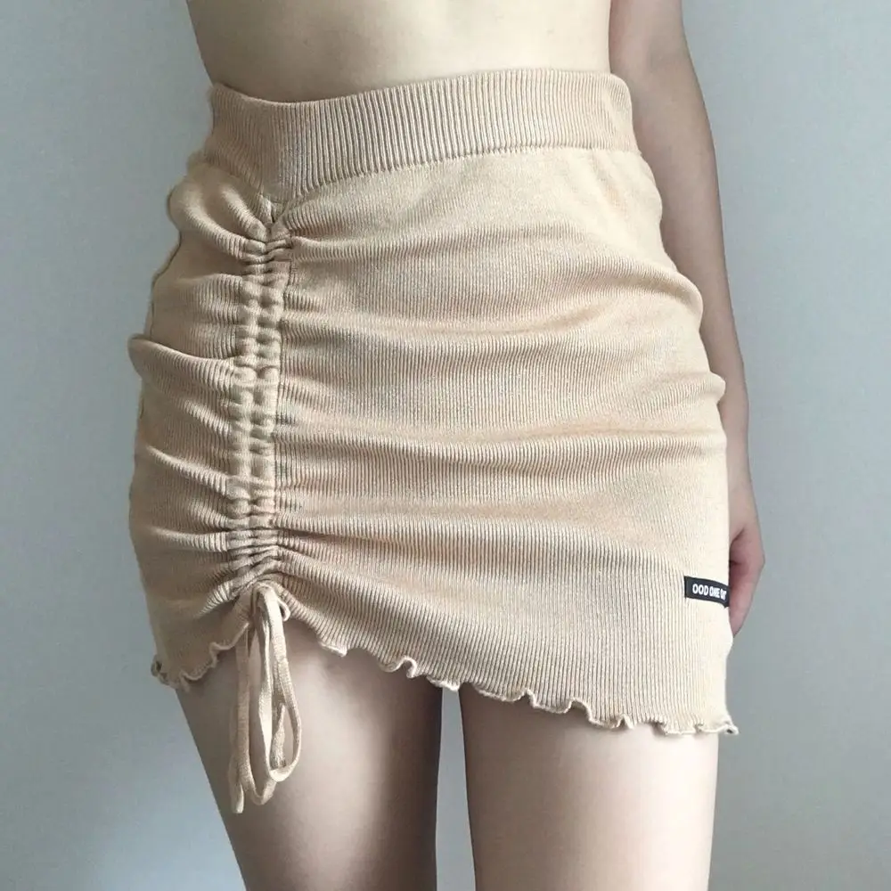 

Lrregular High Waist Elastic Short Skirt Tight Package Hip Side Drawcord Knitted Mini Skirt Sexy Fashion Street Women's skirt