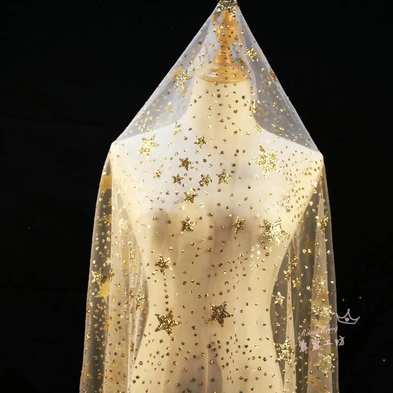 GLace 1Y/лот Звезда Блеск бронзовая сетчатая ткань с блестками для свадебного платья фотография Фон materail TX1446