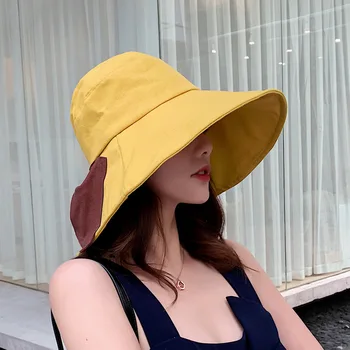 

Spring and Summer Big Bow Solid Color Bucket Hat Female Fisherman Hat Summer Seaside Sun-Shading Cotton Leisure Travel Vacation