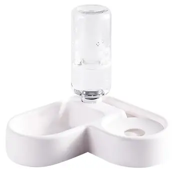 

Pet Feeder Bowl Plastic Double Bowls with 500ml Automatic Water Dispenser Bottle Anti-slid Feeder Household Pet Supplies (White)