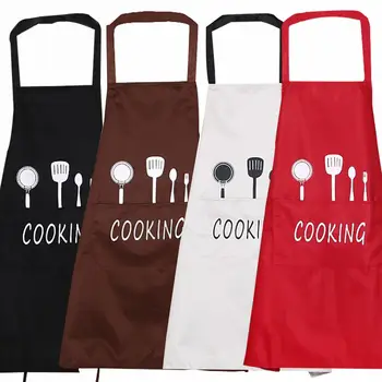

Fashion Adjustable Print Pattern Apron Kitchen Knife Fork Apron Oil-Proof Waterproof Breathable Gown With Pockets