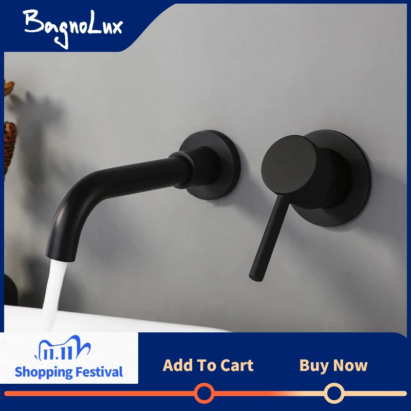 Wall Mount Alba Matt Black In-Wall Basin Bathroom Bath Sink Faucet High Quality With 150/210/260 mm Spout Mixer Tap Set Blanoir