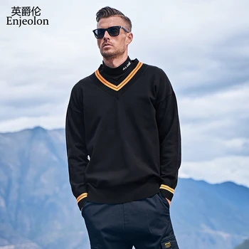 

Enjeolon 2020 New Brand Autumn Winter Sweater Men Casual V-neck Knitted Solid Color Pullovers Men Clothes Plus Size MY3442