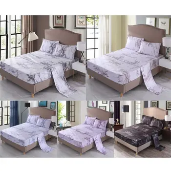 

1Set Marble Bedspread Sheet Pillowcase Mattress Cover Bedding Four Corners With Elastic Band
