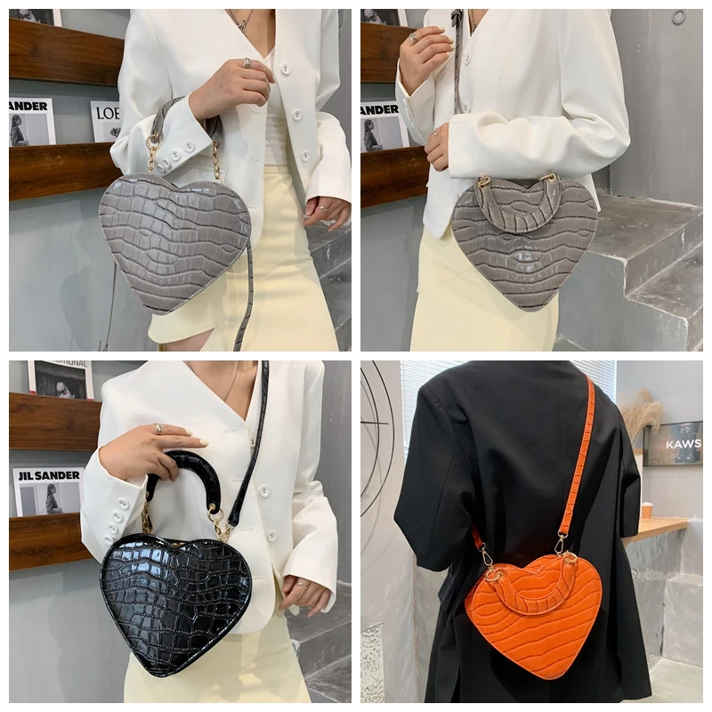 Brand Heart Tote Bag For Women 2021 Stone Pattern PU Leather Crossbody Bags Female Small Shoulder Bags Cute Purse Handbags 5