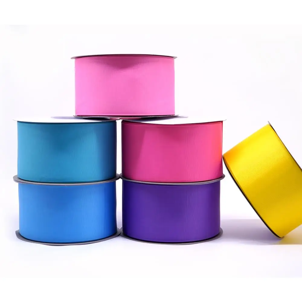 

75 MM Width 100% polyester 3 inch solid plain Grosgrain Ribbon 50Y yellow ribbon