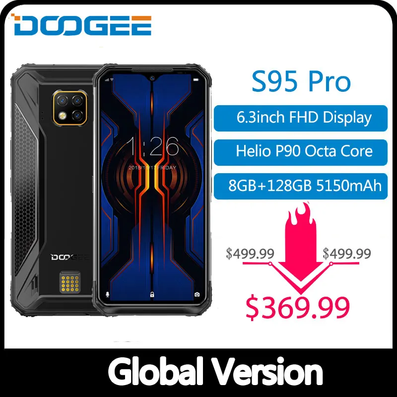 IP68/IP69K DOOGEE S95 Pro Helio P90 Восьмиядерный 8 Гб 128 ГБ модульный прочный мобильный телефон 6,3 дюймов дисплей 5150 мАч 48мп камера Android 9