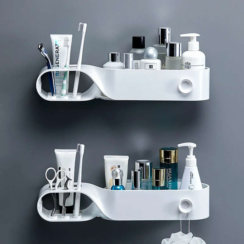 

Wall-Mounted Storage Rack Shampoo Cosmetic Towel Holder Toothbrush Rack Bathroom Shelf Toilet Household Bathroom Accessories