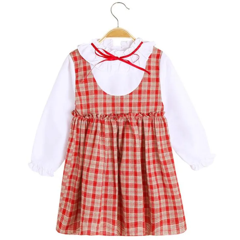 Модное платье для девочек, vestidos, клетчатые платья принцессы с длинными рукавами и имитацией двух предметов, одежда для детей 4, 5, 6, 7, 8, 9, 10, 11, 12 лет