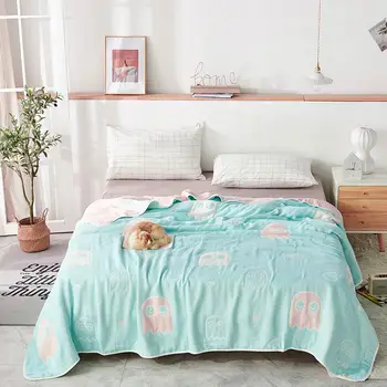 

Papa&Mima Green Pac-man Game Knitted Quilted Summer 100% Cotton Thread Towel Blankets Throws Double-side Bedsheet Bedlinen