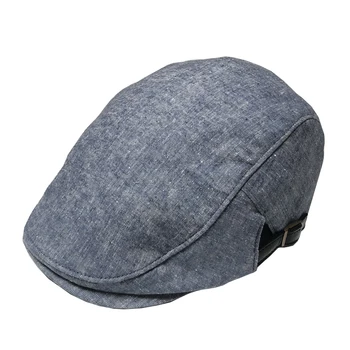 

Men's Beret Hat Summer Male Sunscreen Breathable Linen Bonnet Outdoor Grey/Blue Sun Cap Genuine Leather Buckle Adjustable Boina